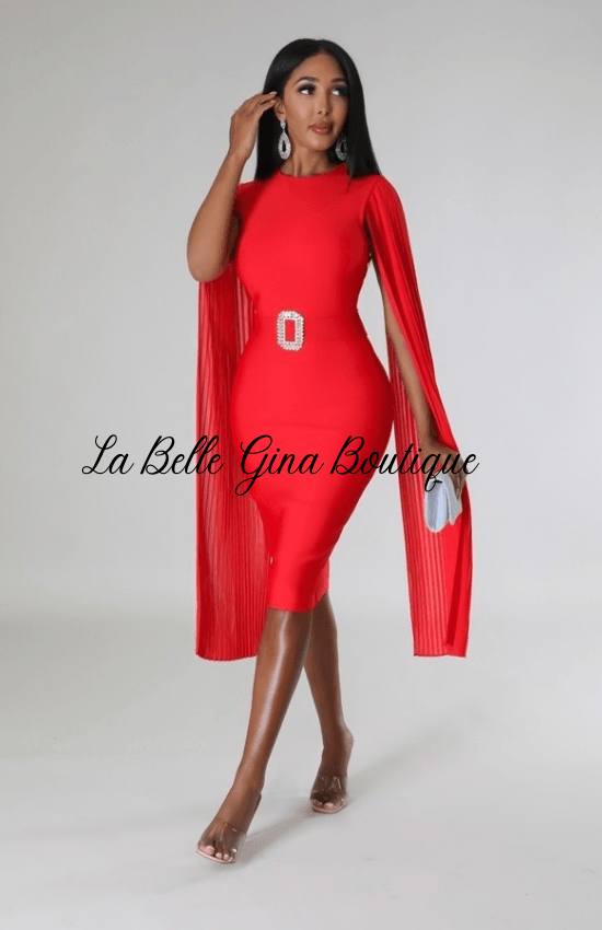 Lara Bandage Dress Long Open Sleeves Red - La Belle Gina Boutique