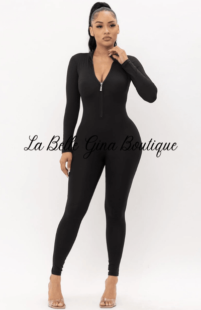 Lia Zipper Front Mock Neck Jumpsuit - La Belle Gina Boutique