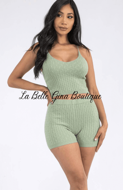 Lora Crop Top And Shorts Set-Green - La Belle Gina Boutique