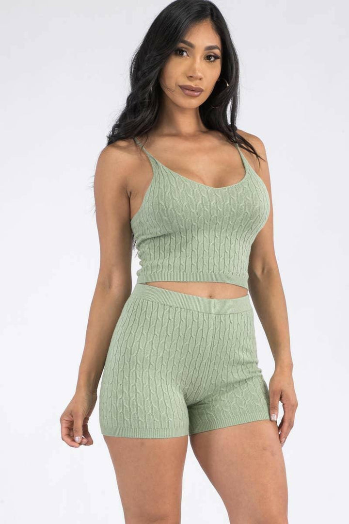 Lora Crop Top And Shorts Set-Green - La Belle Gina Boutique