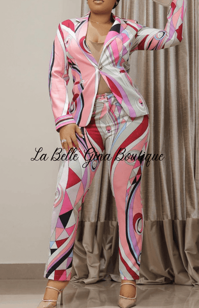 Lorette Casual Printed Long Sleeve Jacket Suit Pants Set - La Belle Gina Boutique