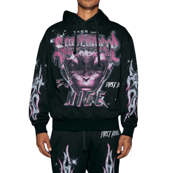 Louis Premium Graphic Print First Row Oversize Sweat Hoodie With Rhinestone - La Belle Gina Boutique