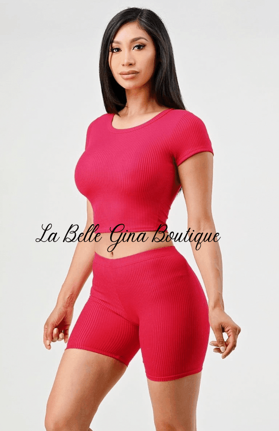 Maria 2 Pcs Ribbed Crop Top and Short Set - La Belle Gina Boutique