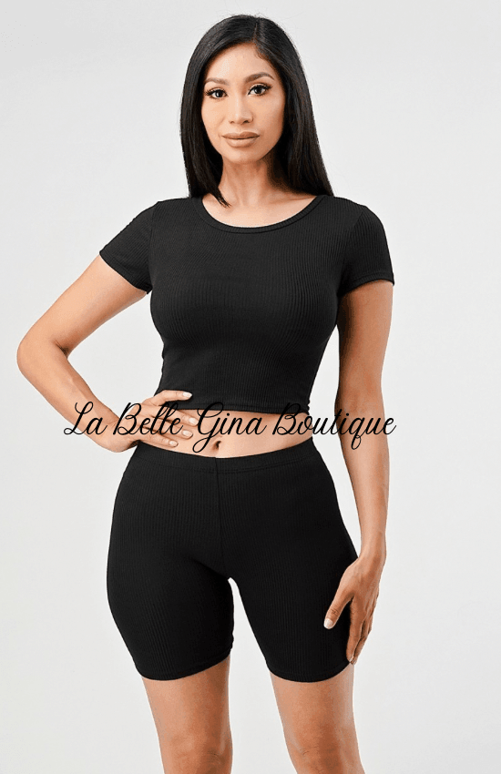 Maria 2 Pcs Ribbed Crop Top and Short Set - La Belle Gina Boutique