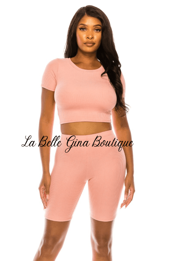 Maria 2 Pcs Ribbed Crop Top and Short Set - La Belle Gina Boutique