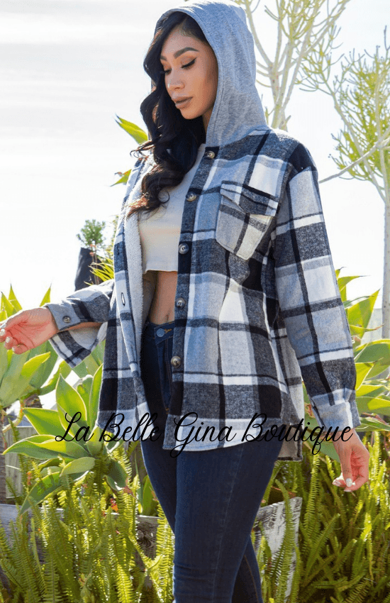 Marlie Hooded Plaid Shaket Jacket - La Belle Gina Boutique