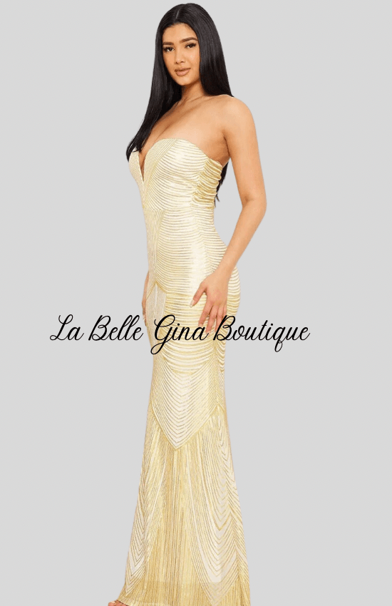 Marlie Iridescent Sequin Patterned Tube Top Maxi Dress-Gold - La Belle Gina Boutique