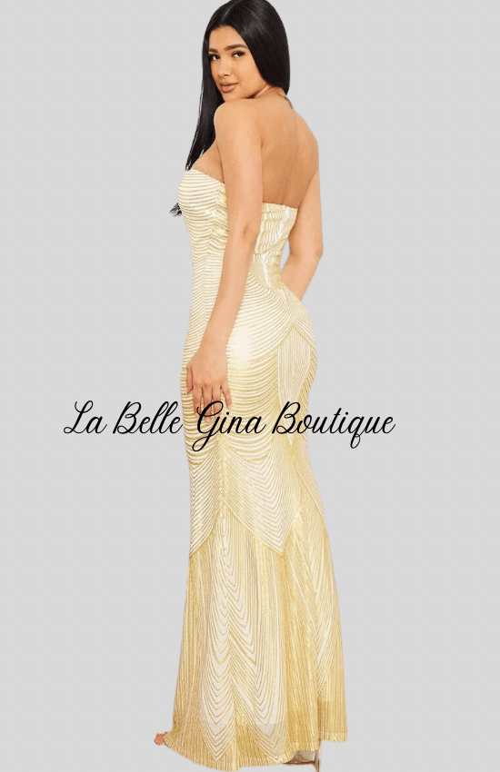 Marlie Iridescent Sequin Patterned Tube Top Maxi Dress-Gold - La Belle Gina Boutique