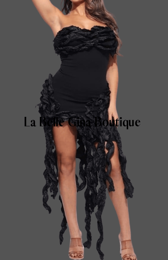 Martha Ruffle Tube Dress Black - La Belle Gina Boutique