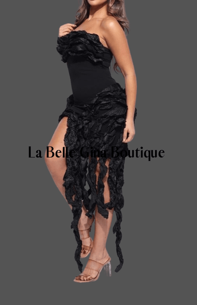 Martha Ruffle Tube Dress Black - La Belle Gina Boutique