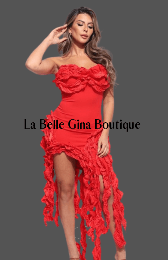 Martha Ruffle Tube Dress Red - La Belle Gina Boutique