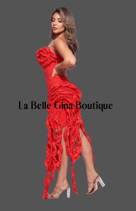 Martha Ruffle Tube Dress Red - La Belle Gina Boutique