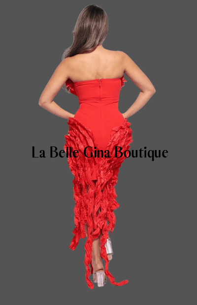 Martha Ruffle Tube Dress Red - La Belle Gina Boutique