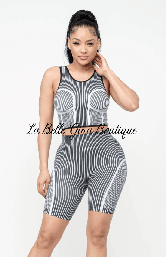 Marthe Striped Crop Top And Bliker Shorts Set-Black/White - La Belle Gina Boutique