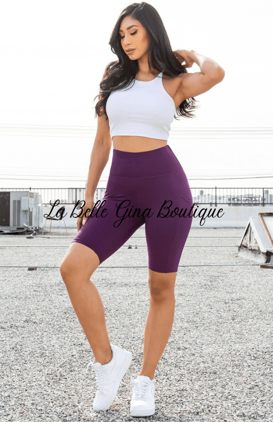 Mellie Biker shorts with a Yoga Waistband and side Pocket - La Belle Gina Boutique