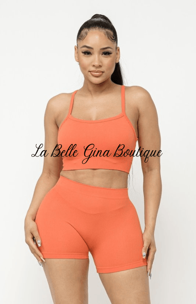 Mya Seamless Spaghetti Strap Crop top set - La Belle Gina Boutique