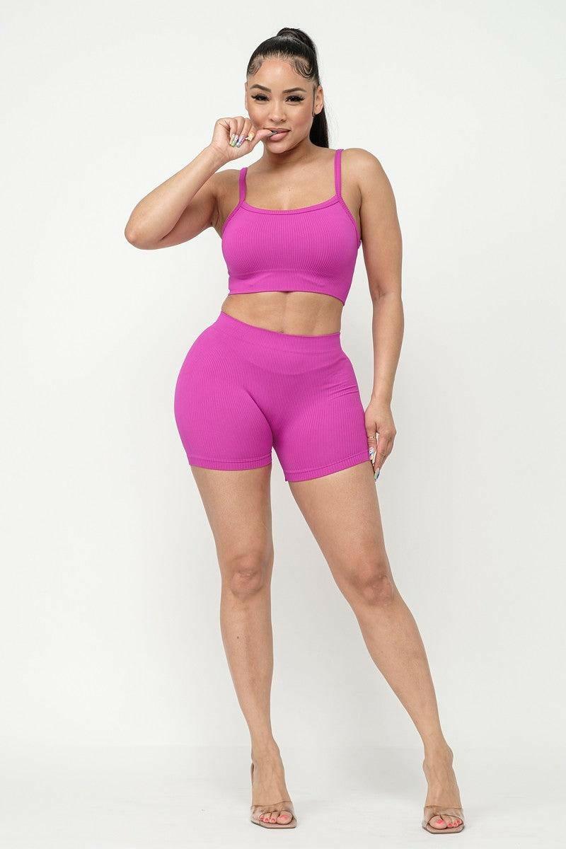 Mya Seamless Spaghetti Strap Crop top set - La Belle Gina Boutique