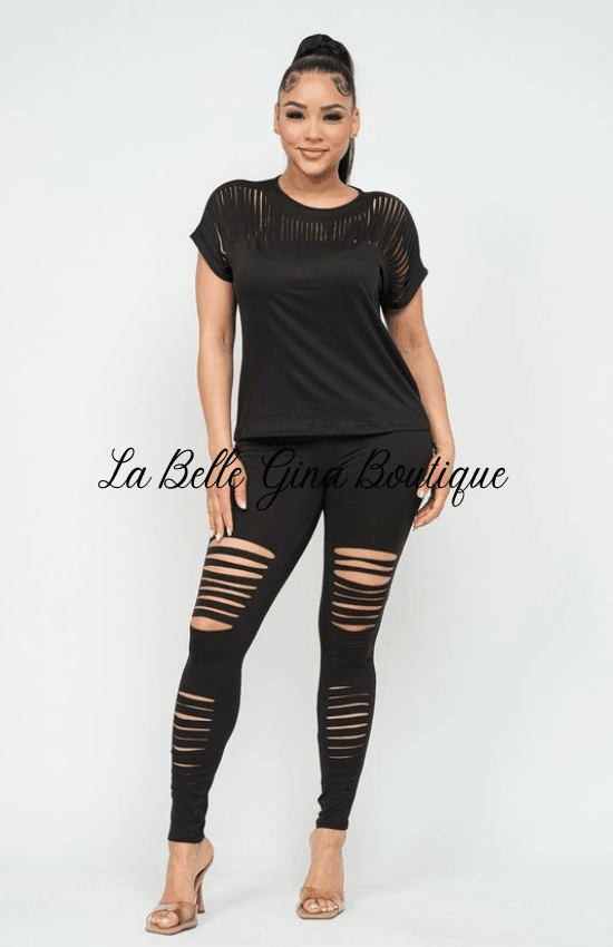 Nelle Brushed Round Neck leggings set - La Belle Gina Boutique