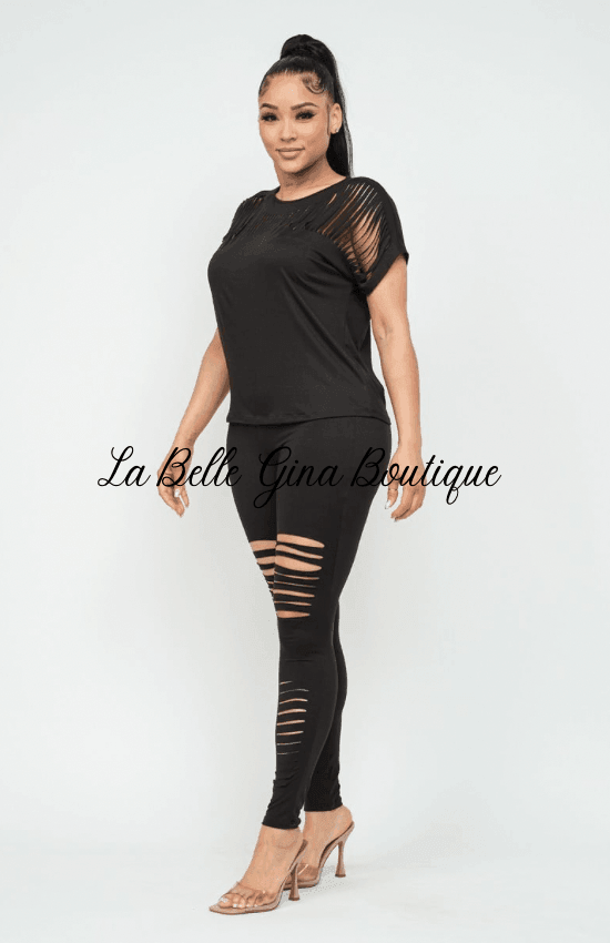 Nelle Brushed Round Neck leggings set - La Belle Gina Boutique