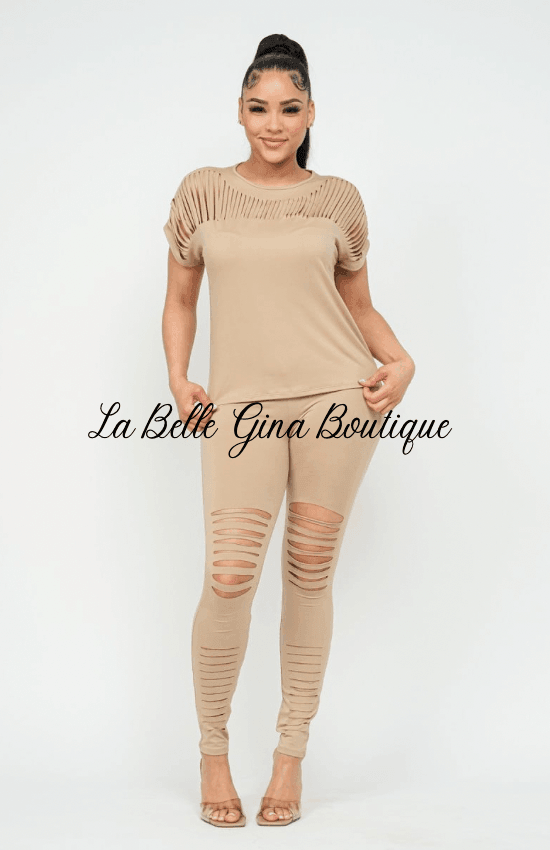 Nelle Brushed Round Neck leggings set - La Belle Gina Boutique