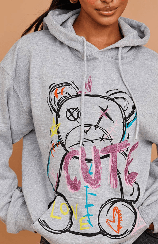 Nelle Cute Teddy Graphic Print Hoodie - La Belle Gina Boutique