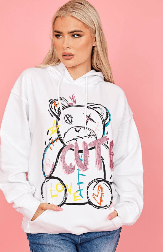 Nelle Cute Teddy Graphic Print Hoodie - La Belle Gina Boutique