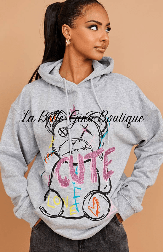 Nelle Cute Teddy Graphic Print Hoodie - La Belle Gina Boutique