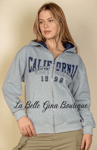 Nelle Graphic Drop Shoulder Zipper up Hoodie - La Belle Gina Boutique
