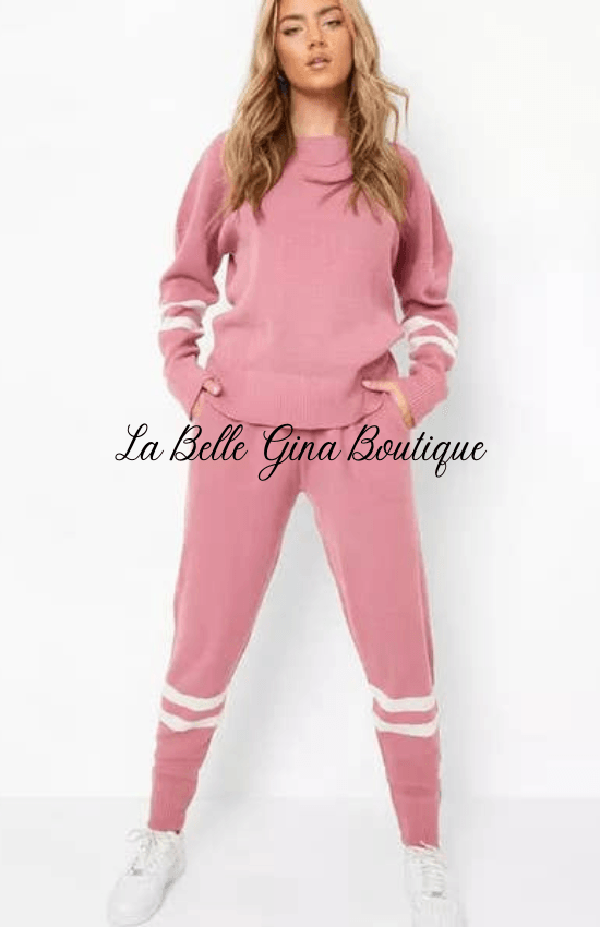 Nelle Stripe Detail Knitted Lougewear Set - La Belle Gina Boutique