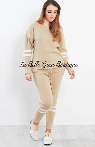 Nelle Stripe Detail Knitted Lougewear Set - La Belle Gina Boutique