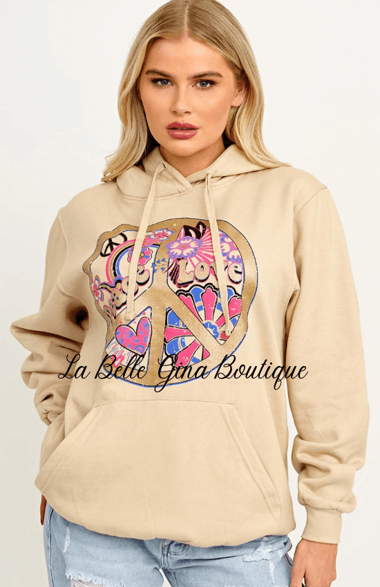 Nellie Peace Love Graphic Print Hoodie - La Belle Gina Boutique