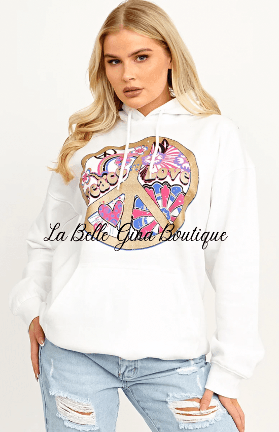 Nellie Peace Love Graphic Print Hoodie - La Belle Gina Boutique