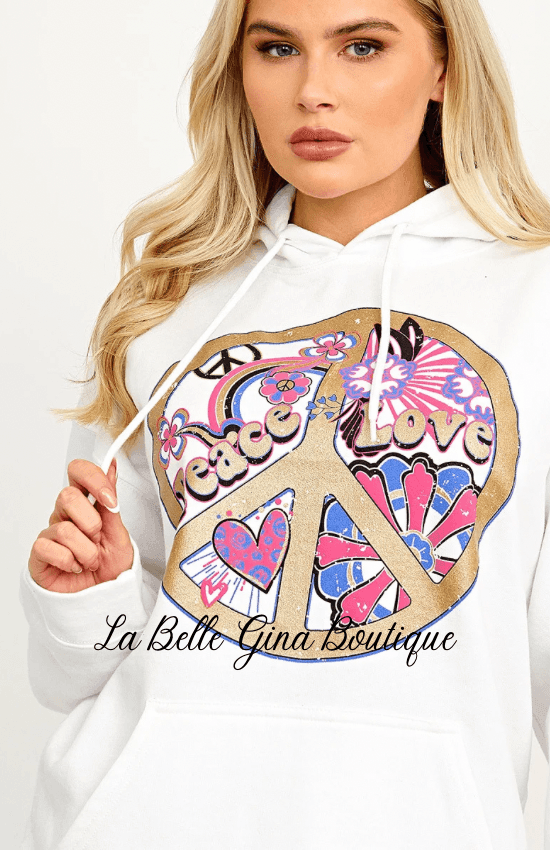 Nellie Peace Love Graphic Print Hoodie - La Belle Gina Boutique