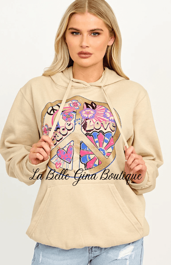 Nellie Peace Love Graphic Print Hoodie - La Belle Gina Boutique