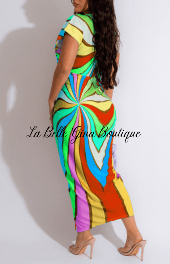 Sadia Short Sleeve Long Dress-Green - La Belle Gina Boutique