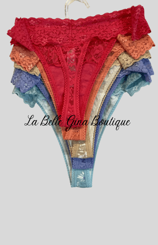 Saint Eve 5 Pack Cotton Lace Thong. - La Belle Gina Boutique