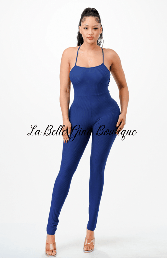 Salina Open Back Lace Up Jumpsuit - La Belle Gina Boutique