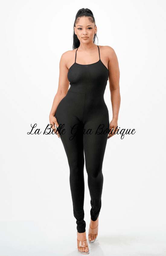 Salina Open Back Lace Up Jumpsuit - La Belle Gina Boutique