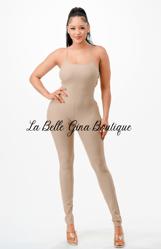 Salina Open Back Lace Up Jumpsuit - La Belle Gina Boutique