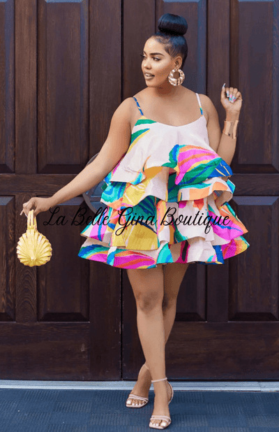 Saly Layered Printed Straps Dress-Multicolor - La Belle Gina Boutique