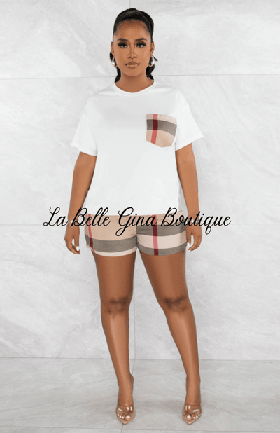 Samie Casual Patchwork Print T-Shirt Set White - La Belle Gina Boutique