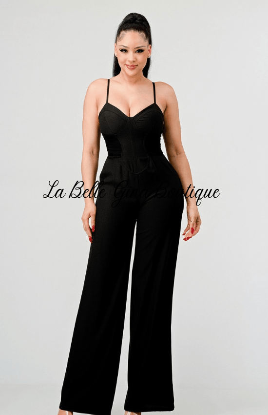 Sandia Chic Silky Sweethart Side Mesh Jumpsuit-Black - La Belle Gina Boutique