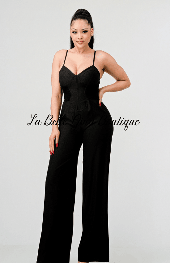 Sandia Chic Silky Sweethart Side Mesh Jumpsuit-Black - La Belle Gina Boutique