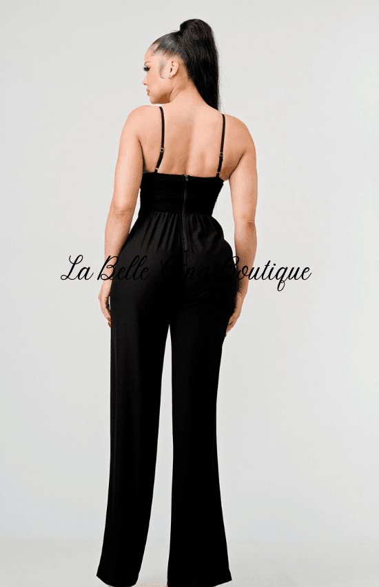 Sandia Chic Silky Sweethart Side Mesh Jumpsuit-Black - La Belle Gina Boutique