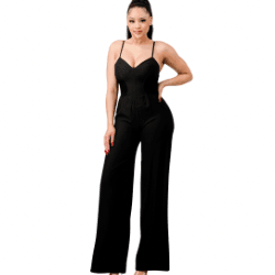 Sandia Chic Silky Sweethart Side Mesh Jumpsuit-Black - La Belle Gina Boutique