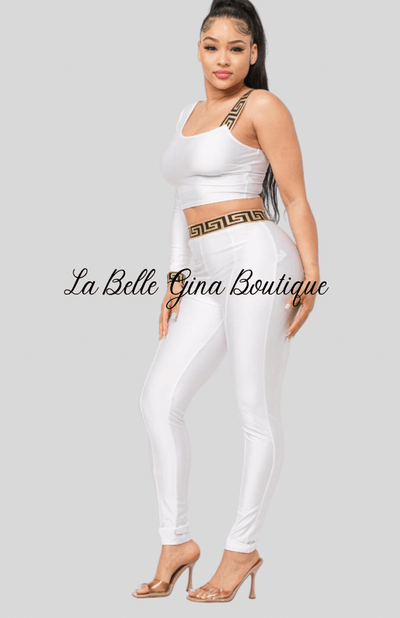 Sandy One Sleeve Band Trim Top And Leggins Set-White - La Belle Gina Boutique