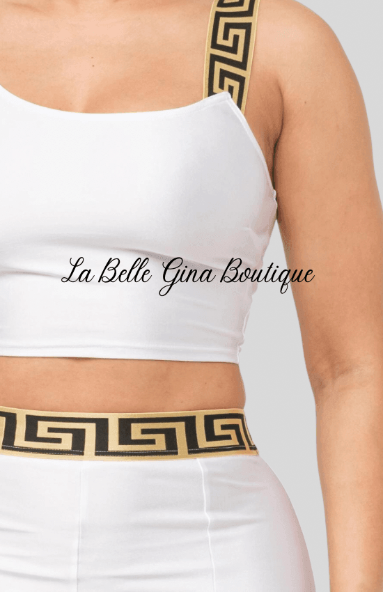 Sandy One Sleeve Band Trim Top And Leggins Set-White - La Belle Gina Boutique