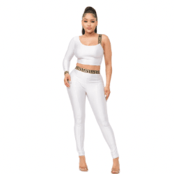 Sandy One Sleeve Band Trim Top And Leggins Set-White - La Belle Gina Boutique