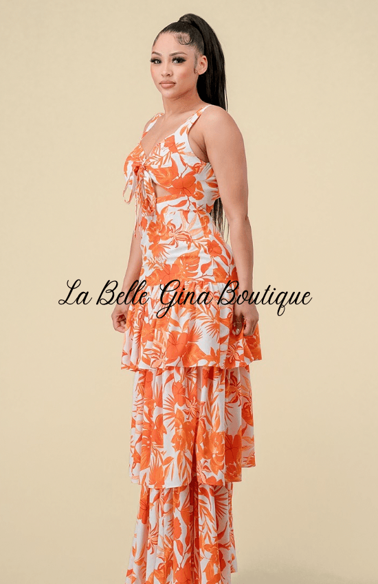 Sara Front Tie Detail Layered Maxi Dress-Orange - La Belle Gina Boutique