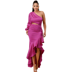 Sara One Shoulder And Diagonal Ruffle Dress-Hot pink - La Belle Gina Boutique
